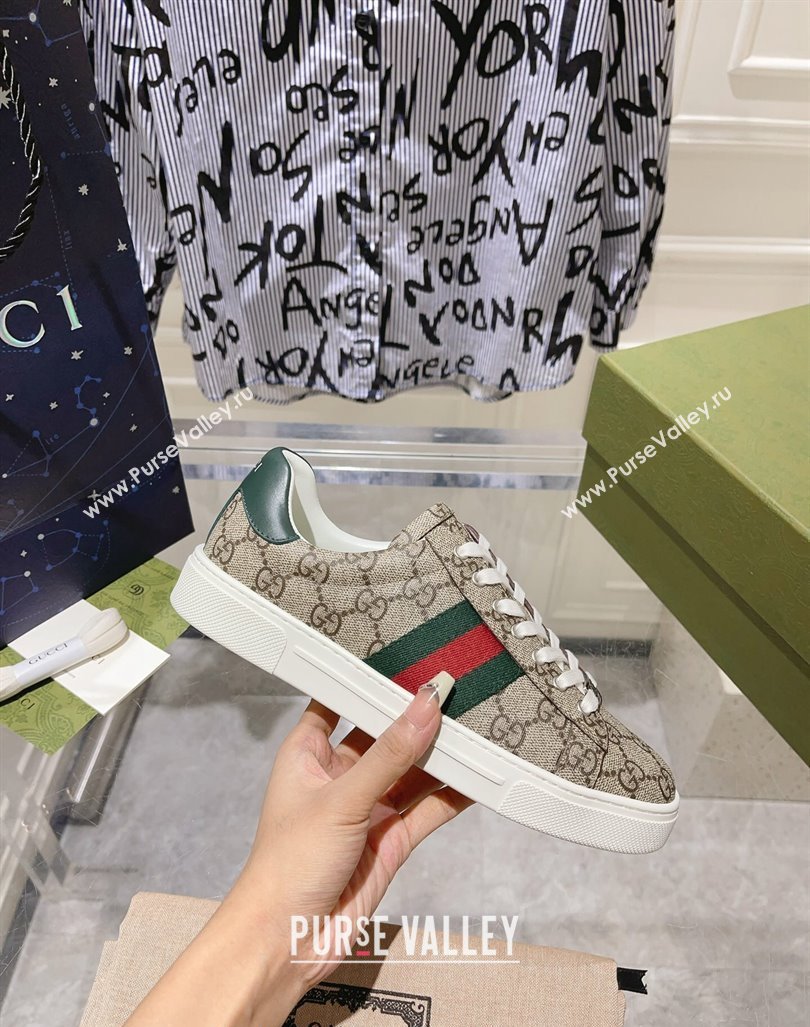 Gucci Ace Sneakers with Web in GG Canvas Beige/Brown 2024 0814 (SS-240814106)