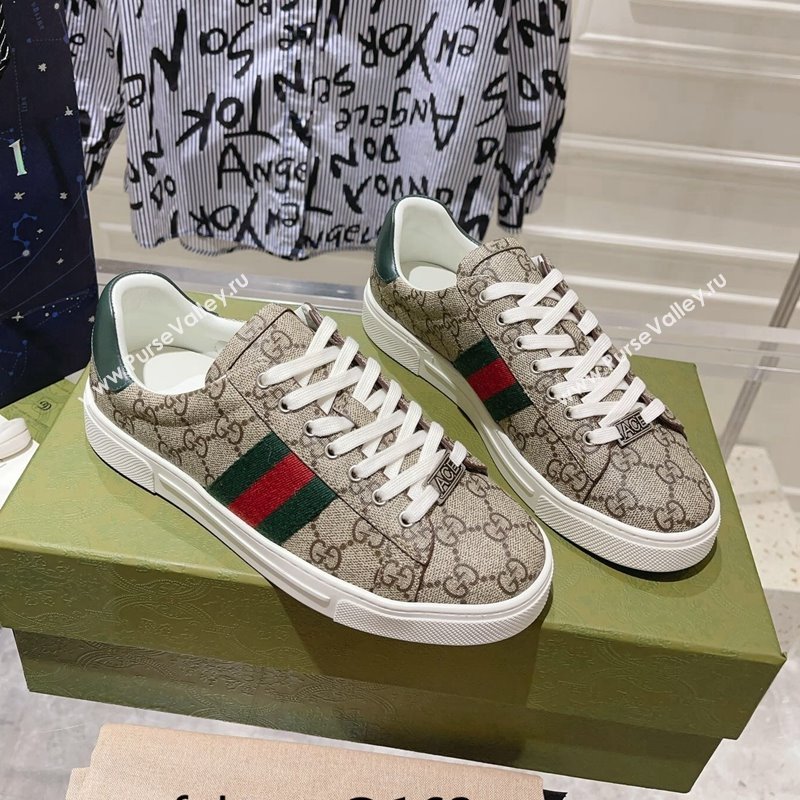 Gucci Ace Sneakers with Web in GG Canvas Beige/Brown 2024 0814 (SS-240814106)