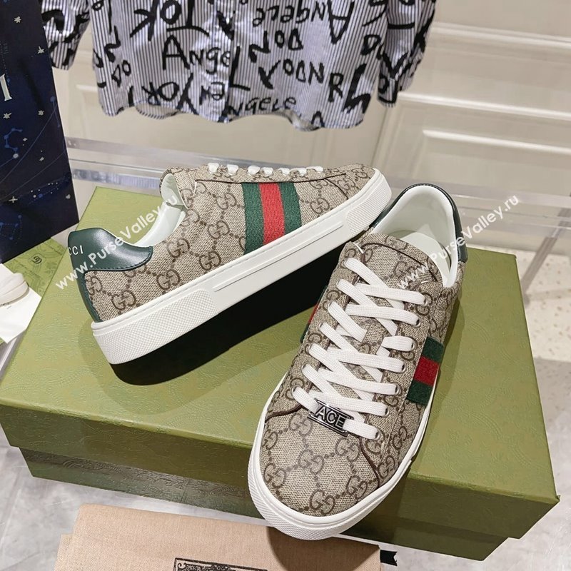 Gucci Ace Sneakers with Web in GG Canvas Beige/Brown 2024 0814 (SS-240814106)