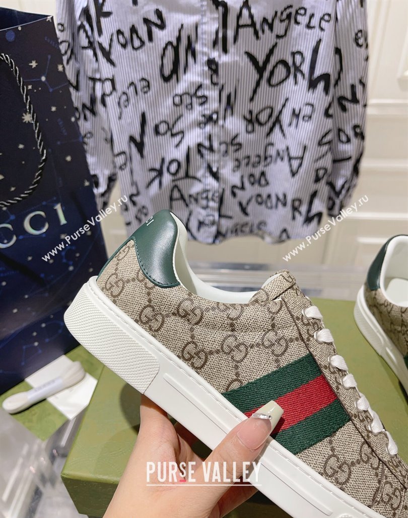 Gucci Ace Sneakers with Web in GG Canvas Beige/Brown 2024 0814 (SS-240814106)