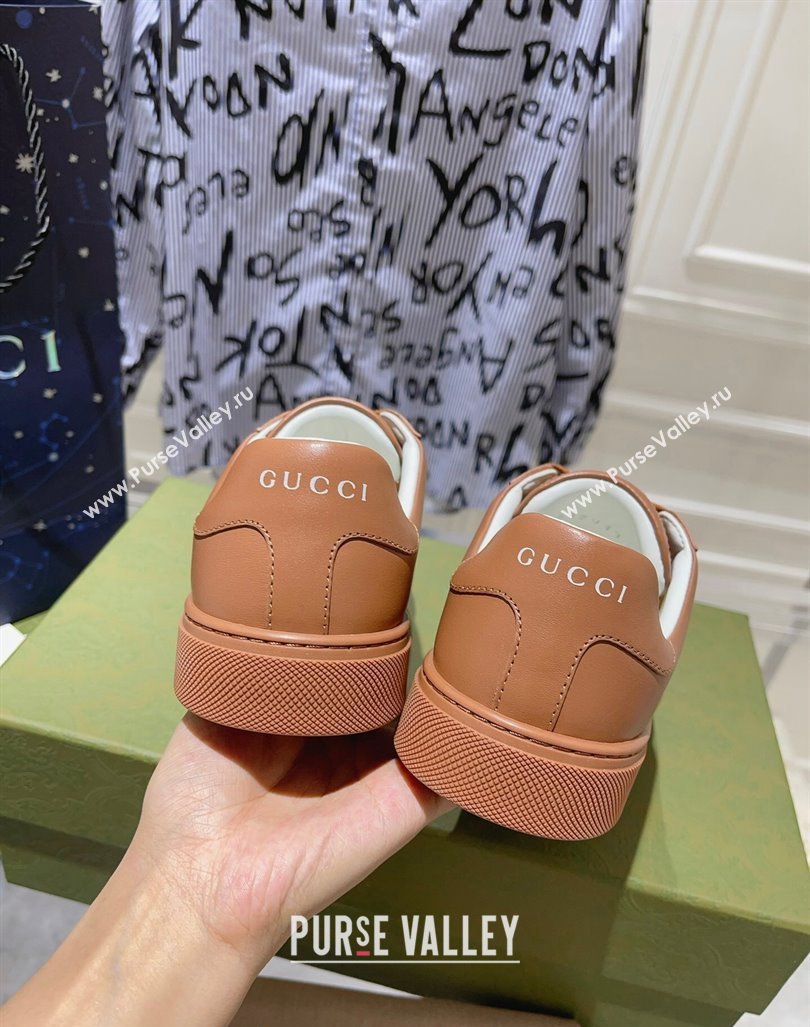 Gucci Ace Sneakers with Web in Calf Leather Brown 2024 0814 (SS-240814110)