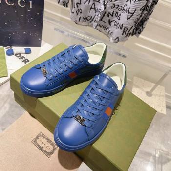 Gucci Ace Sneakers with Web in Calf Leather Blue 2024 0814 (SS-240814111)