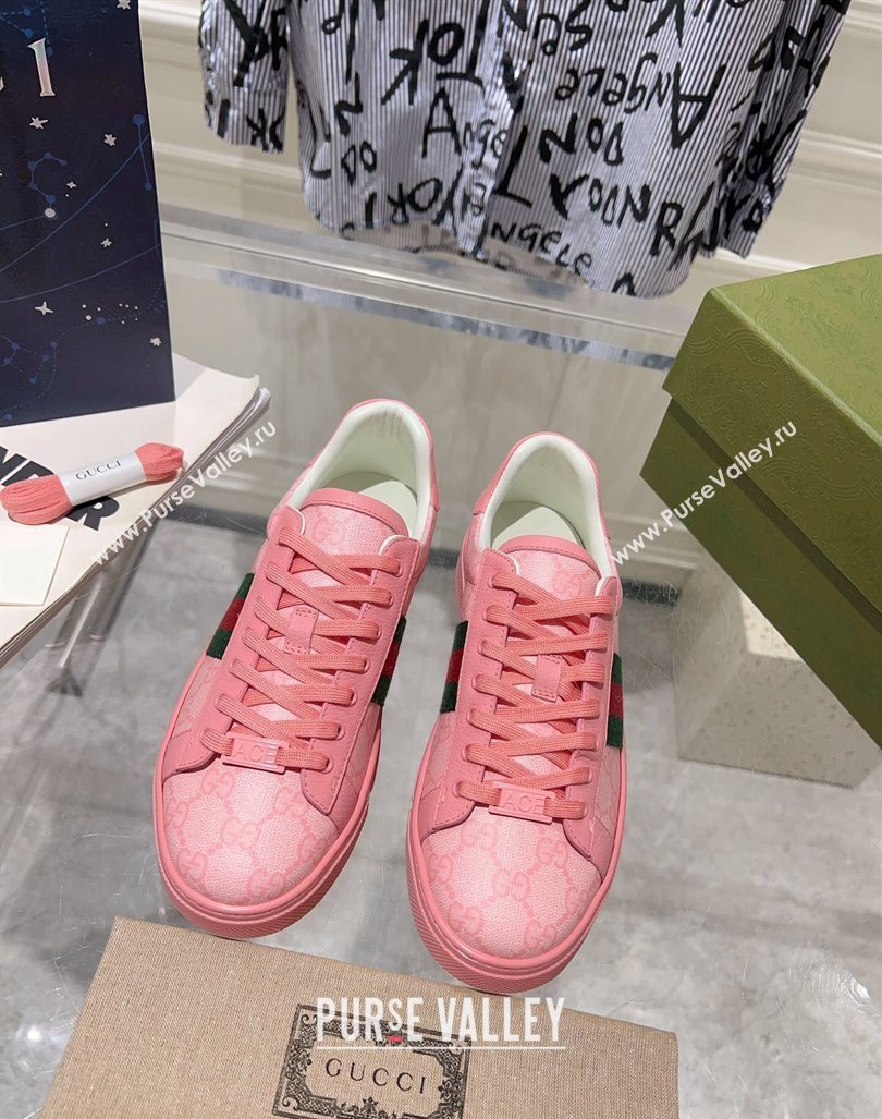 Gucci Ace Sneakers with Web in GG Canvas Pink 2024 0814 (SS-240814112)