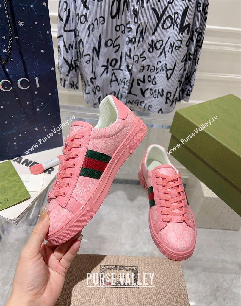 Gucci Ace Sneakers with Web in GG Canvas Pink 2024 0814 (SS-240814112)