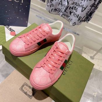 Gucci Ace Sneakers with Web in GG Canvas Pink 2024 0814 (SS-240814112)