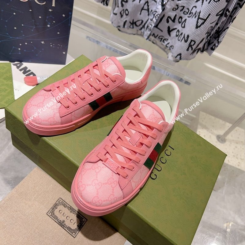 Gucci Ace Sneakers with Web in GG Canvas Pink 2024 0814 (SS-240814112)