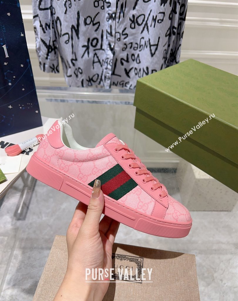 Gucci Ace Sneakers with Web in GG Canvas Pink 2024 0814 (SS-240814112)