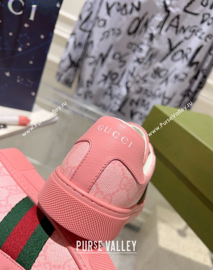 Gucci Ace Sneakers with Web in GG Canvas Pink 2024 0814 (SS-240814112)