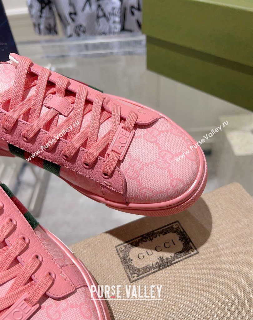 Gucci Ace Sneakers with Web in GG Canvas Pink 2024 0814 (SS-240814112)