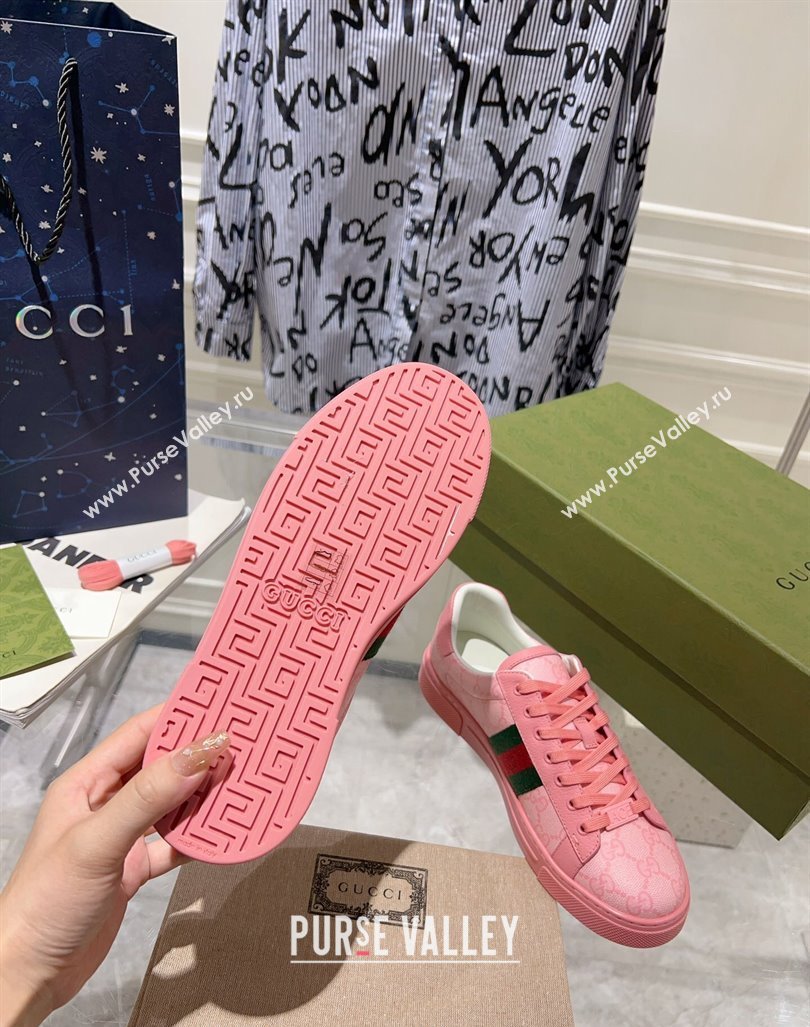 Gucci Ace Sneakers with Web in GG Canvas Pink 2024 0814 (SS-240814112)