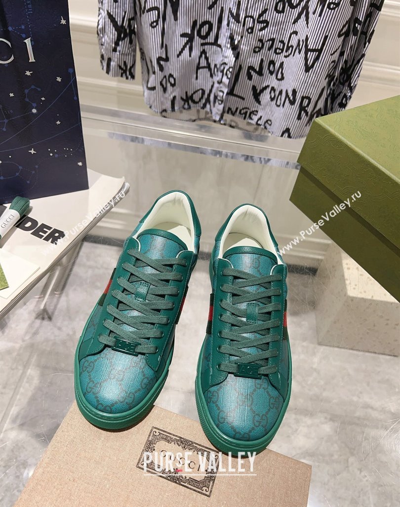 Gucci Ace Sneakers with Web in GG Canvas Green 2024 0814 (SS-240814113)