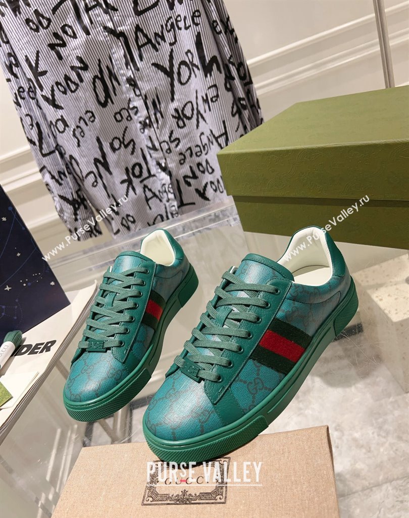 Gucci Ace Sneakers with Web in GG Canvas Green 2024 0814 (SS-240814113)