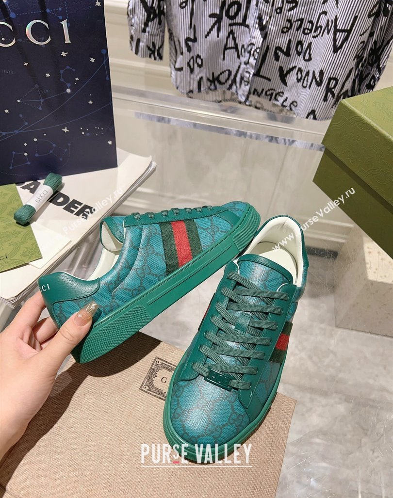 Gucci Ace Sneakers with Web in GG Canvas Green 2024 0814 (SS-240814113)