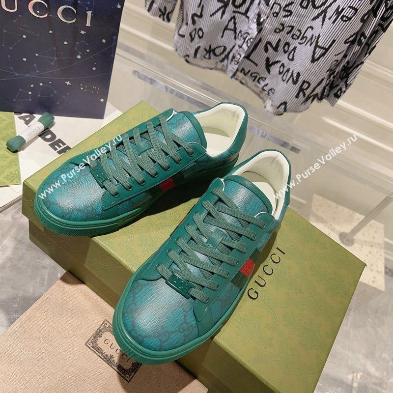 Gucci Ace Sneakers with Web in GG Canvas Green 2024 0814 (SS-240814113)