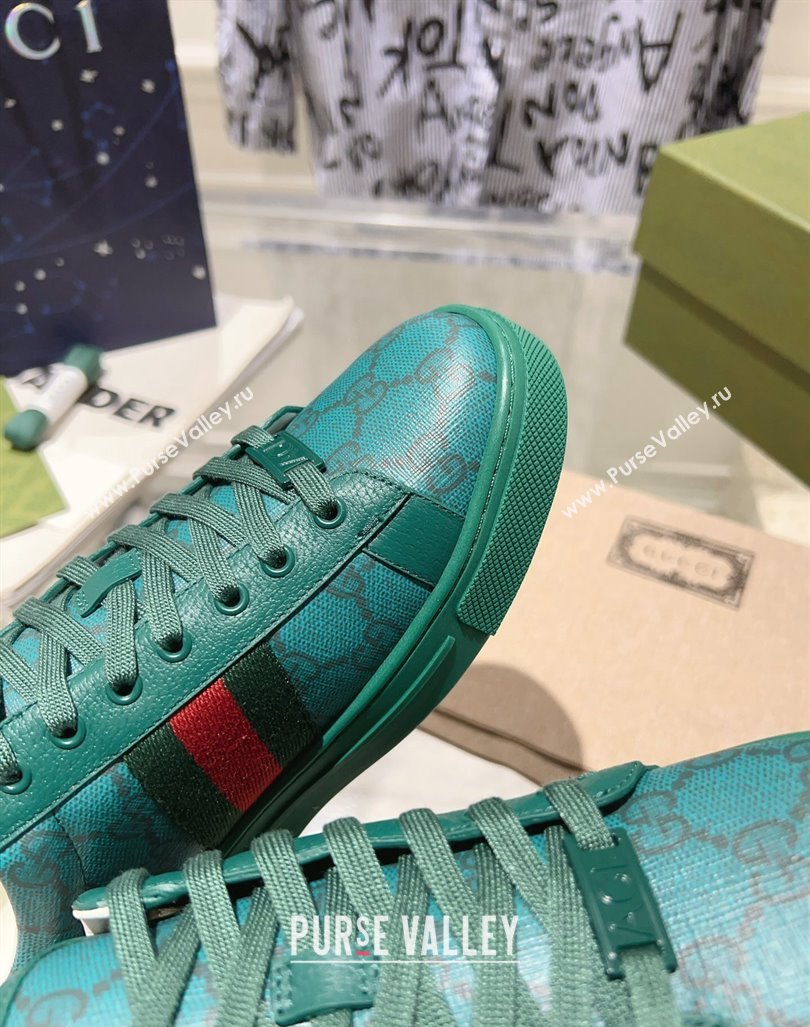 Gucci Ace Sneakers with Web in GG Canvas Green 2024 0814 (SS-240814113)