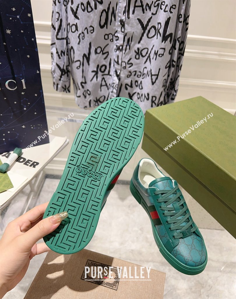 Gucci Ace Sneakers with Web in GG Canvas Green 2024 0814 (SS-240814113)