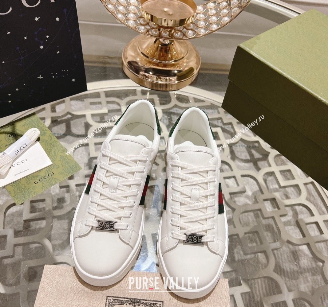 Gucci Ace Sneakers with Web in Calf Leather White 2 2024 0814 (SS-240814115)