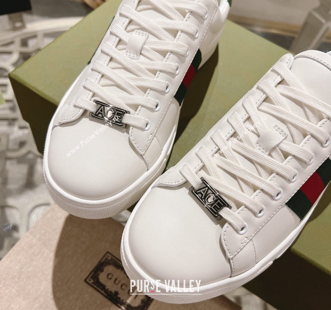 Gucci Ace Sneakers with Web in Calf Leather White 2 2024 0814 (SS-240814115)