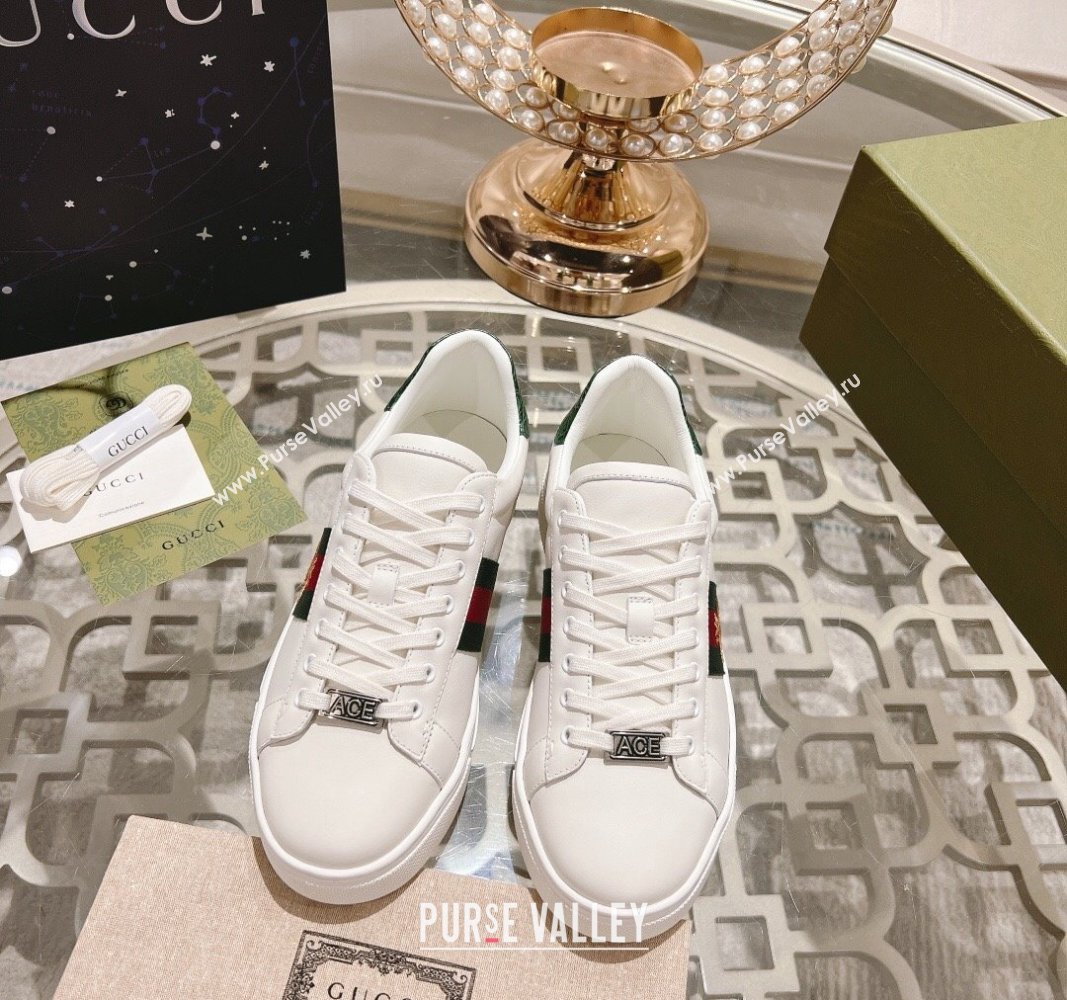 Gucci Ace Sneakers with Web and Bee in White Leather 2024 0814 (SS-240814116)