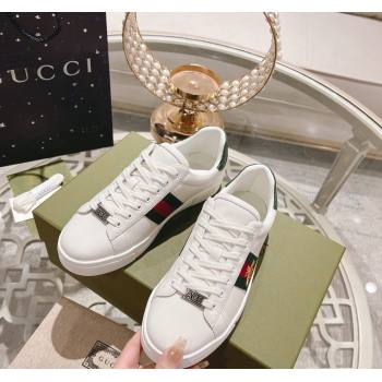 Gucci Ace Sneakers with Web and Bee in White Leather 2024 0814 (SS-240814116)