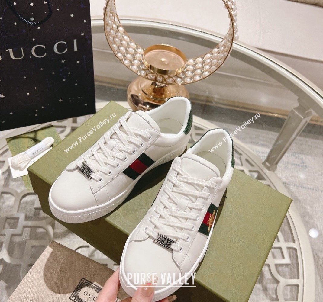 Gucci Ace Sneakers with Web and Bee in White Leather 2024 0814 (SS-240814116)