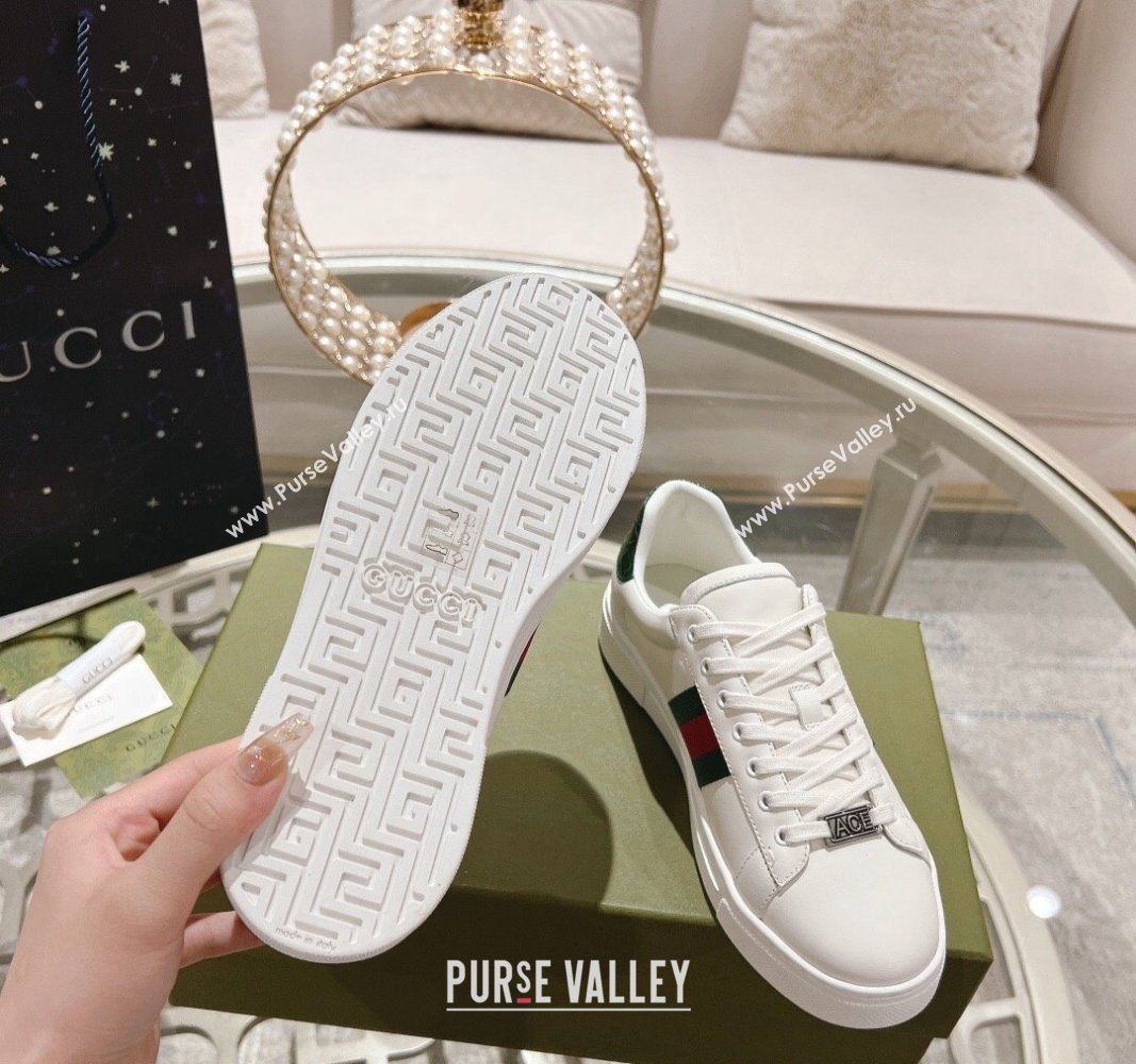 Gucci Ace Sneakers with Web and Bee in White Leather 2024 0814 (SS-240814116)