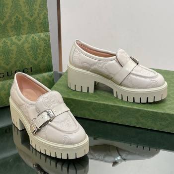 Gucci GG Leather Platform Loafers with Buckle White 2024 0814 (SS-240814119)