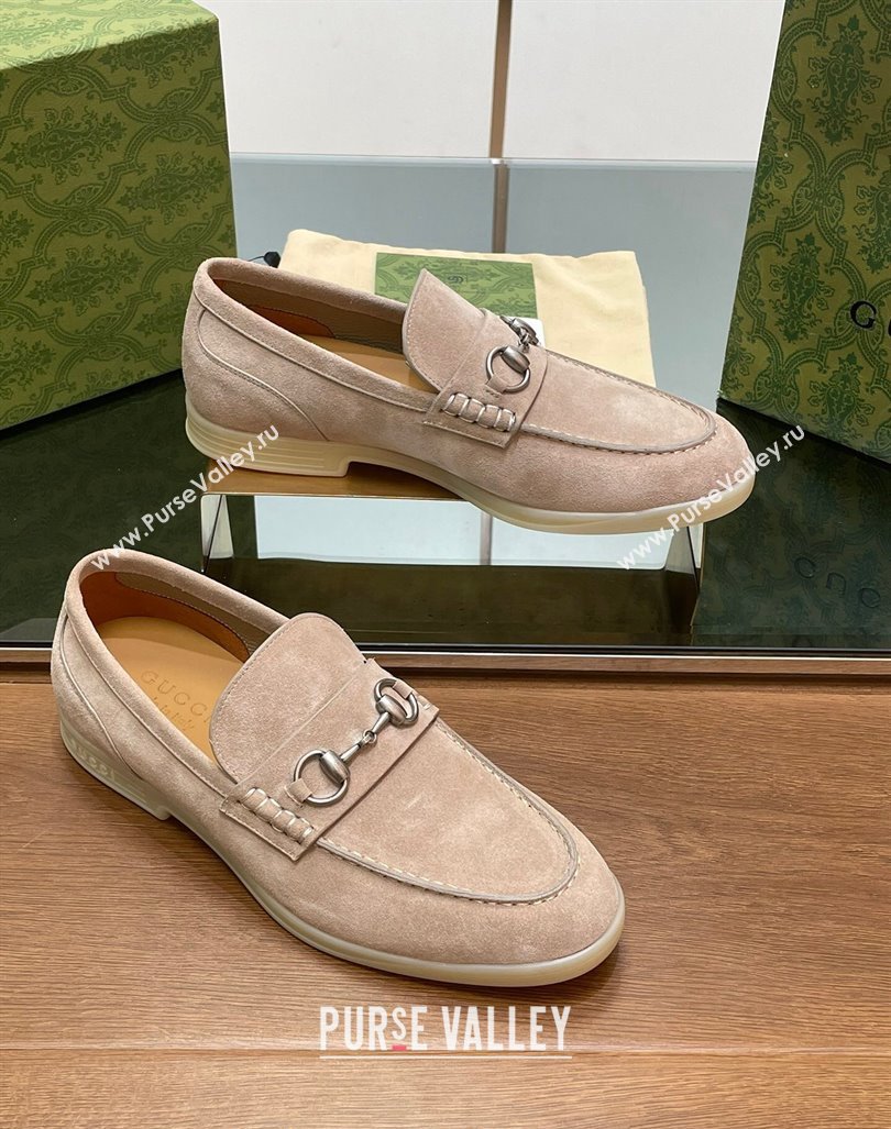 Gucci Mens Horsebit Suede Loafers Beige 2024 0814 (SS-240814124)