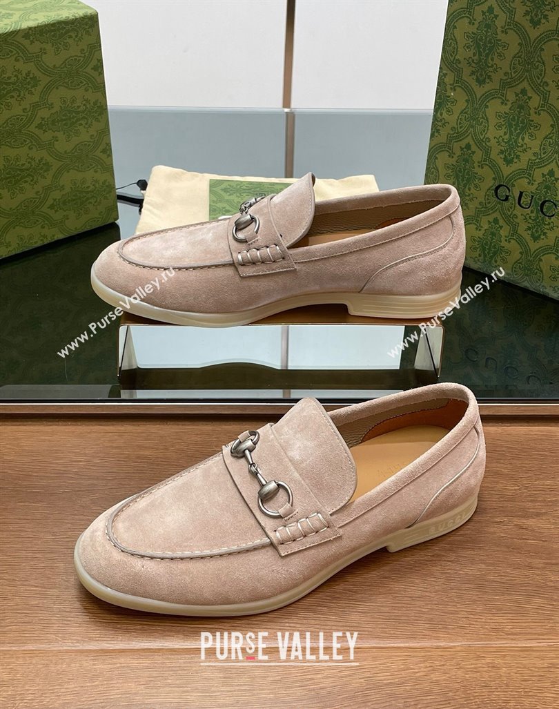 Gucci Mens Horsebit Suede Loafers Beige 2024 0814 (SS-240814124)