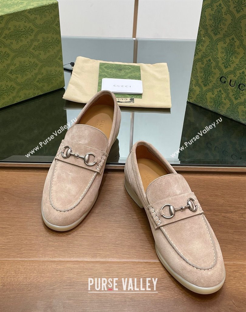 Gucci Mens Horsebit Suede Loafers Beige 2024 0814 (SS-240814124)