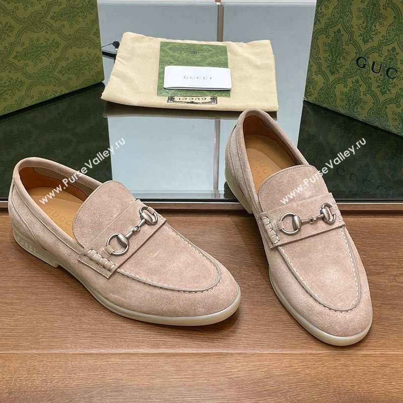 Gucci Mens Horsebit Suede Loafers Beige 2024 0814 (SS-240814124)