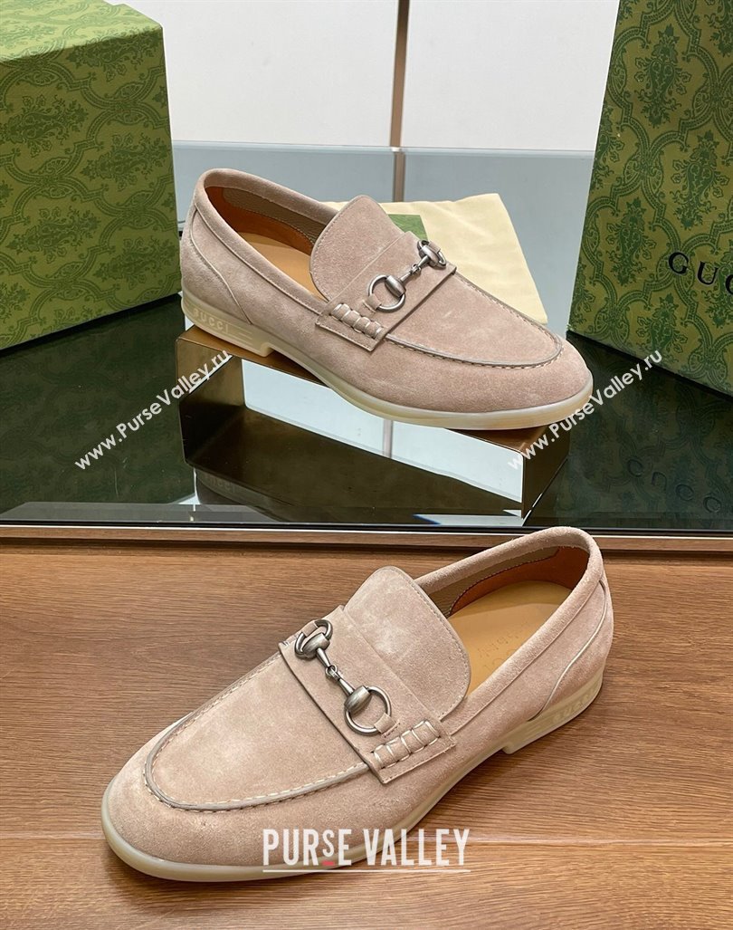 Gucci Mens Horsebit Suede Loafers Beige 2024 0814 (SS-240814124)