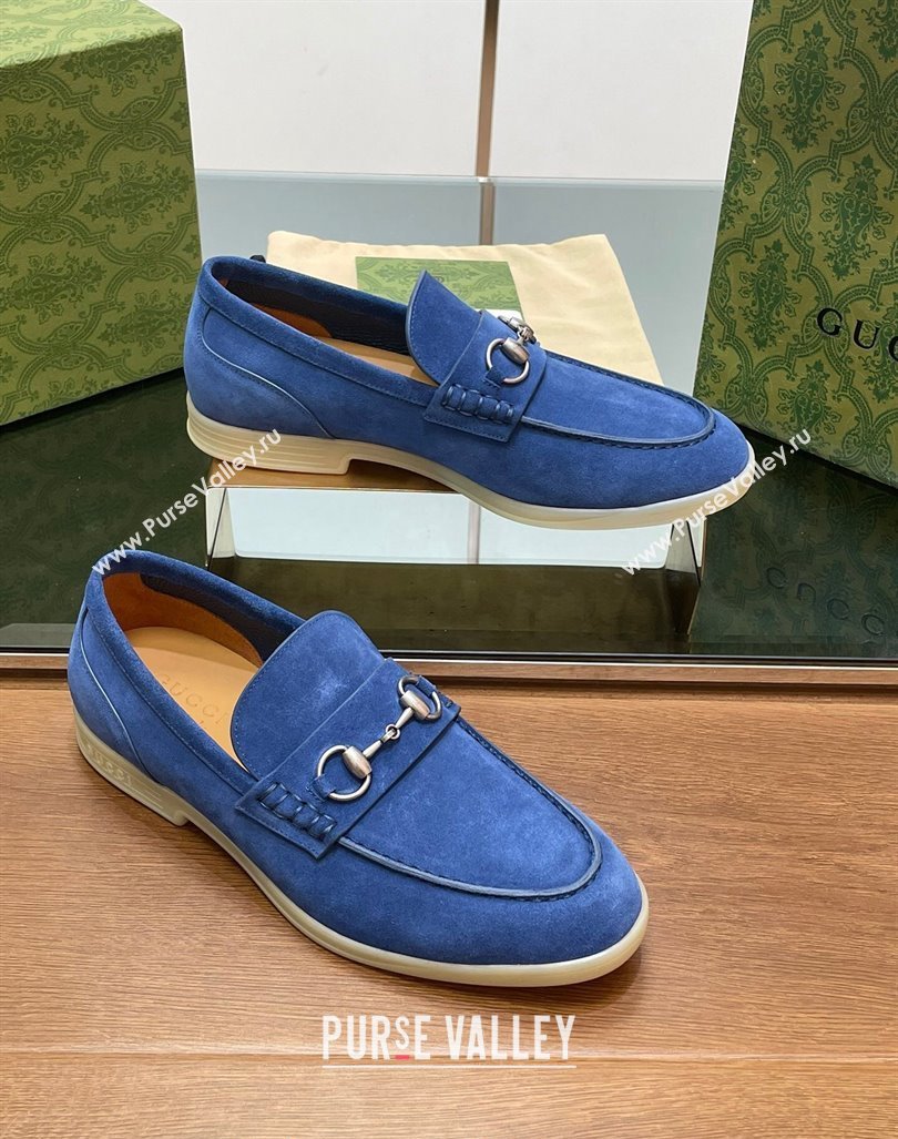 Gucci Mens Horsebit Suede Loafers Blue 2024 0814 (SS-240814125)