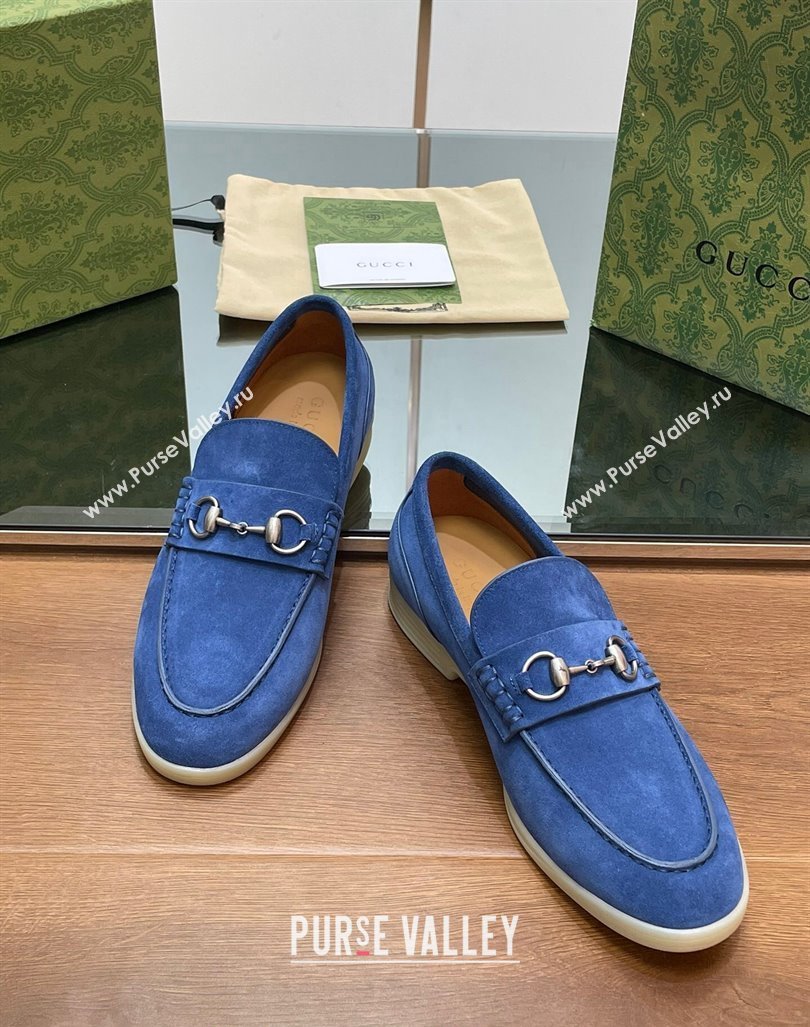 Gucci Mens Horsebit Suede Loafers Blue 2024 0814 (SS-240814125)