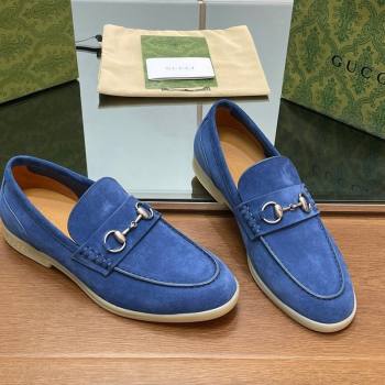 Gucci Mens Horsebit Suede Loafers Blue 2024 0814 (SS-240814125)