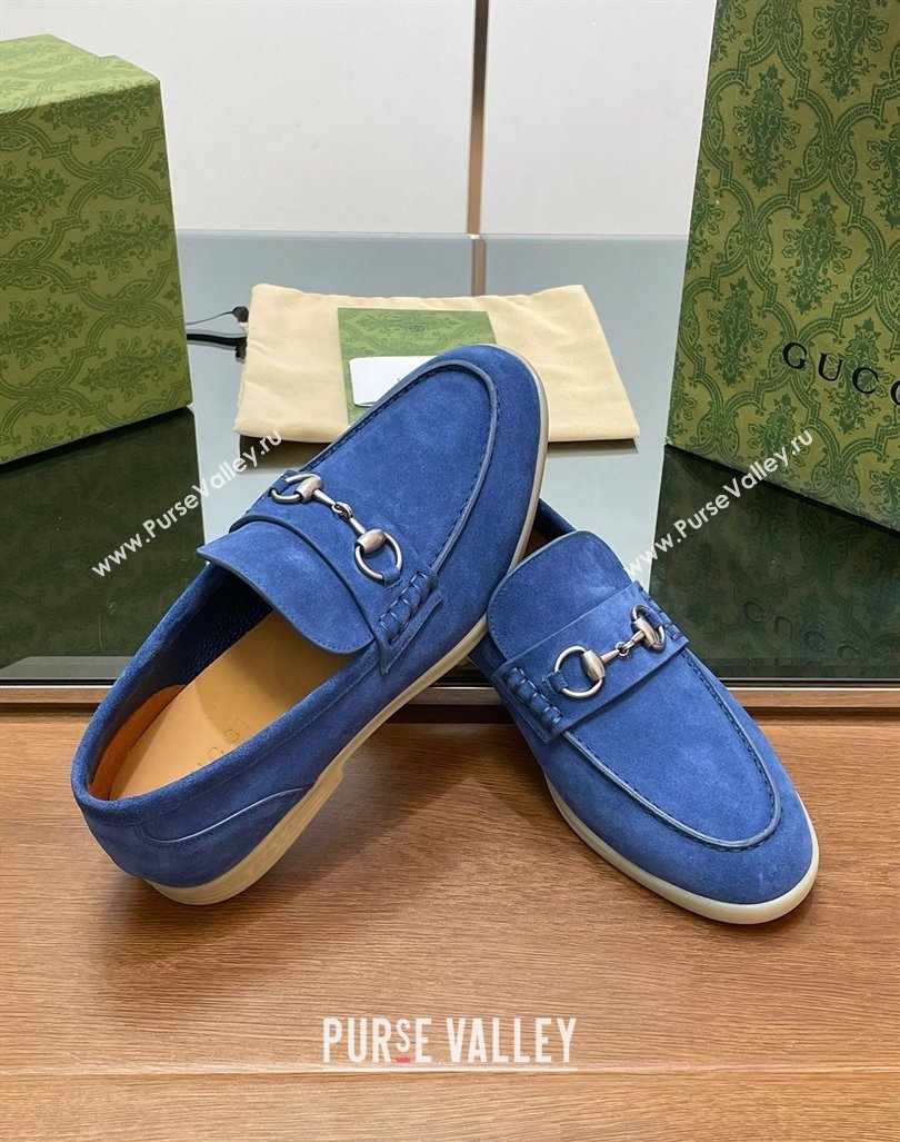 Gucci Mens Horsebit Suede Loafers Blue 2024 0814 (SS-240814125)