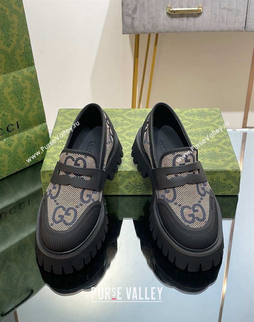 Gucci Loafers in Leather and Maxi GG Canvas Grey 2024 081402 (SS-240814084)