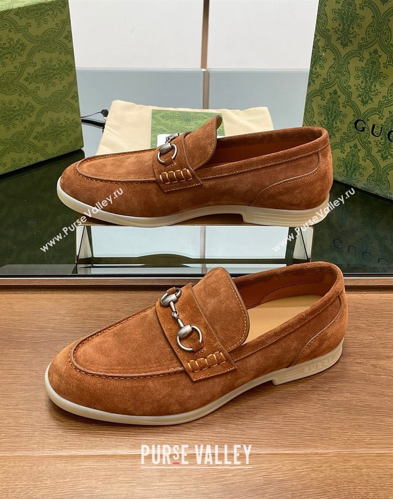 Gucci Mens Horsebit Suede Loafers Tan Brown 2024 0814 (SS-240814127)