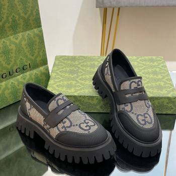 Gucci Loafers in Leather and Maxi GG Canvas Grey 2024 081402 (SS-240814084)