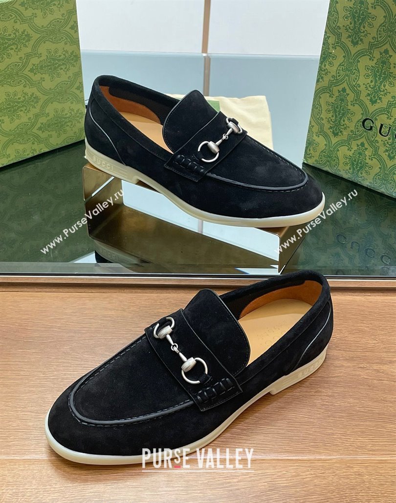 Gucci Mens Horsebit Suede Loafers Black 2024 0814 (SS-240814128)