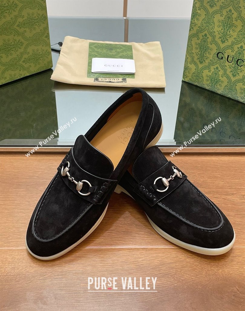 Gucci Mens Horsebit Suede Loafers Black 2024 0814 (SS-240814128)