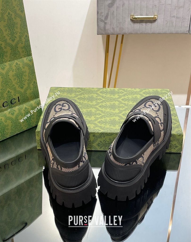 Gucci Loafers in Leather and Maxi GG Canvas Grey 2024 081402 (SS-240814084)