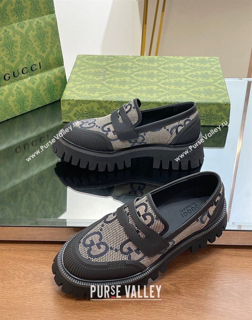 Gucci Loafers in Leather and Maxi GG Canvas Grey 2024 081402 (SS-240814084)