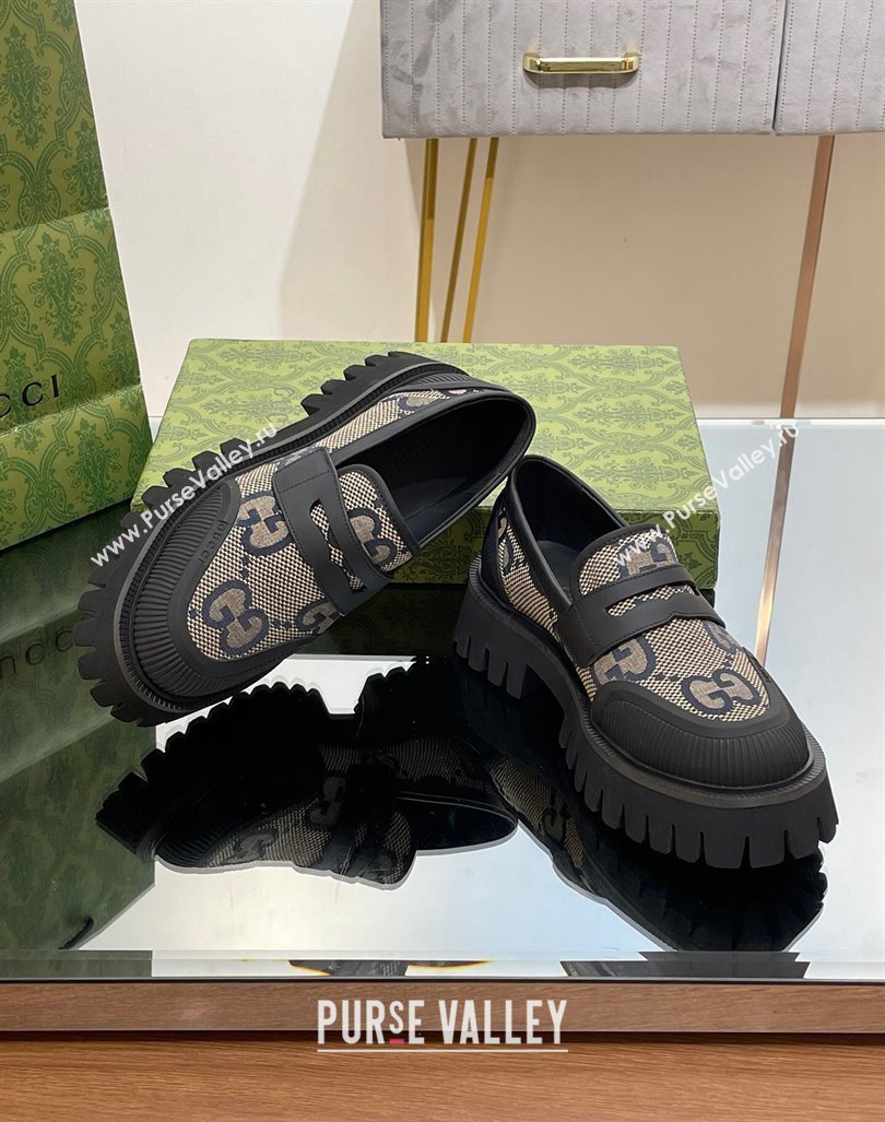 Gucci Loafers in Leather and Maxi GG Canvas Grey 2024 081402 (SS-240814084)