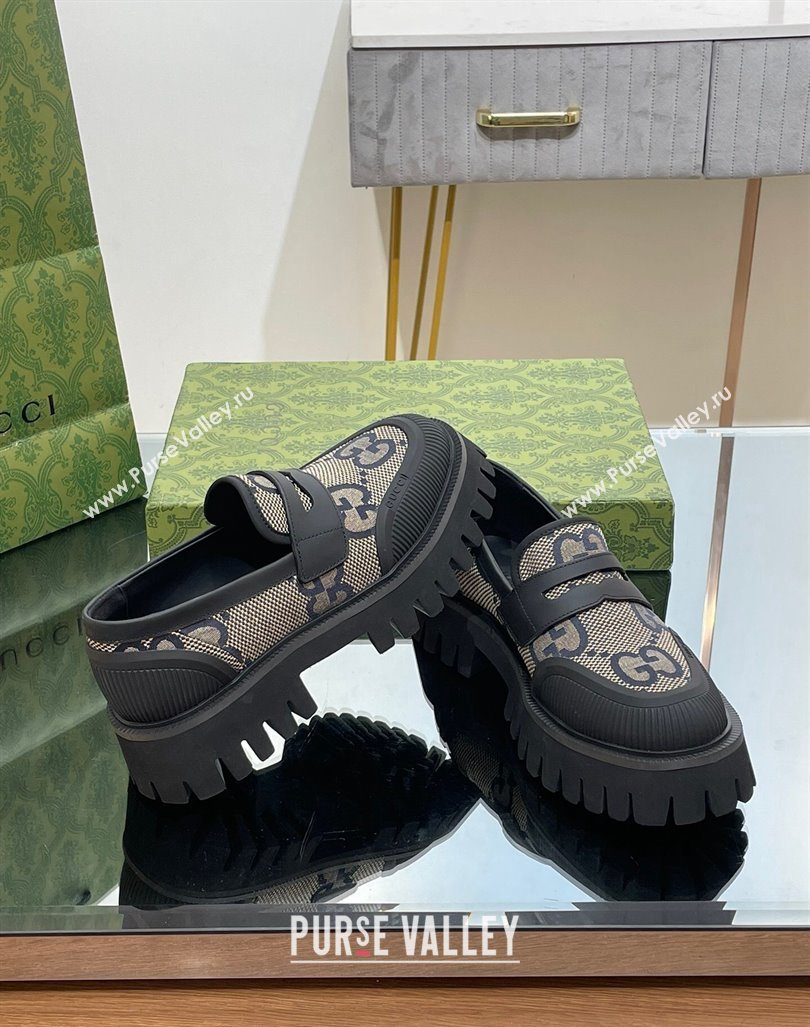 Gucci Loafers in Leather and Maxi GG Canvas Grey 2024 081402 (SS-240814084)