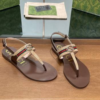 Gucci Interlocking G Web GG Canvas Flat Thong Sandals Beige 2024 0814 (SS-240814132)