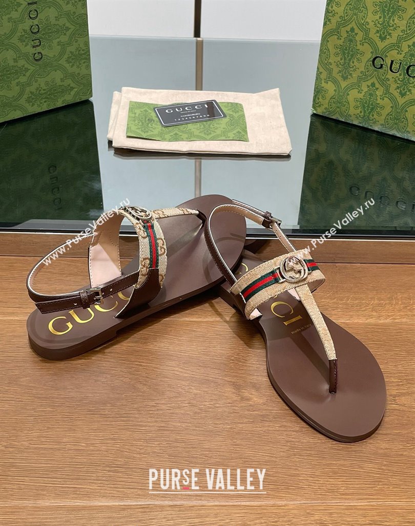 Gucci Interlocking G Web GG Canvas Flat Thong Sandals Beige 2024 0814 (SS-240814132)