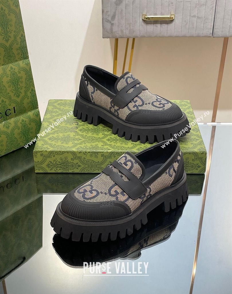 Gucci Loafers in Leather and Maxi GG Canvas Grey 2024 081402 (SS-240814084)