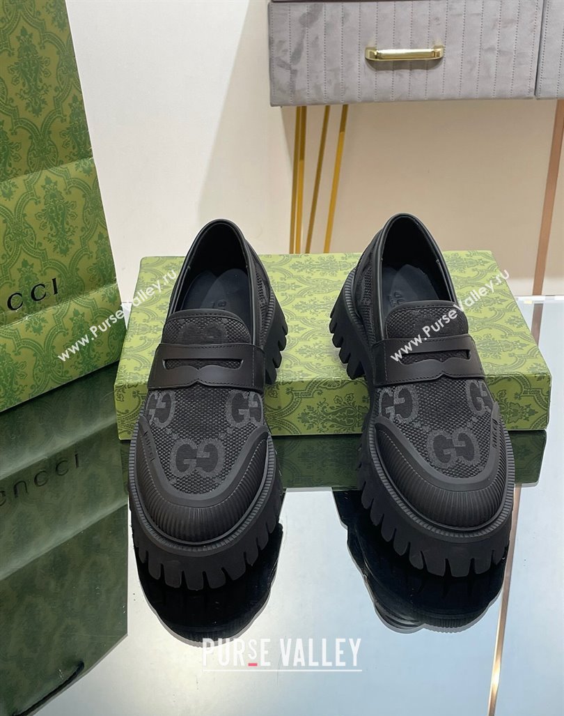 Gucci Loafers in Leather and Maxi GG Canvas Black 2024 081402 (SS-240814085)