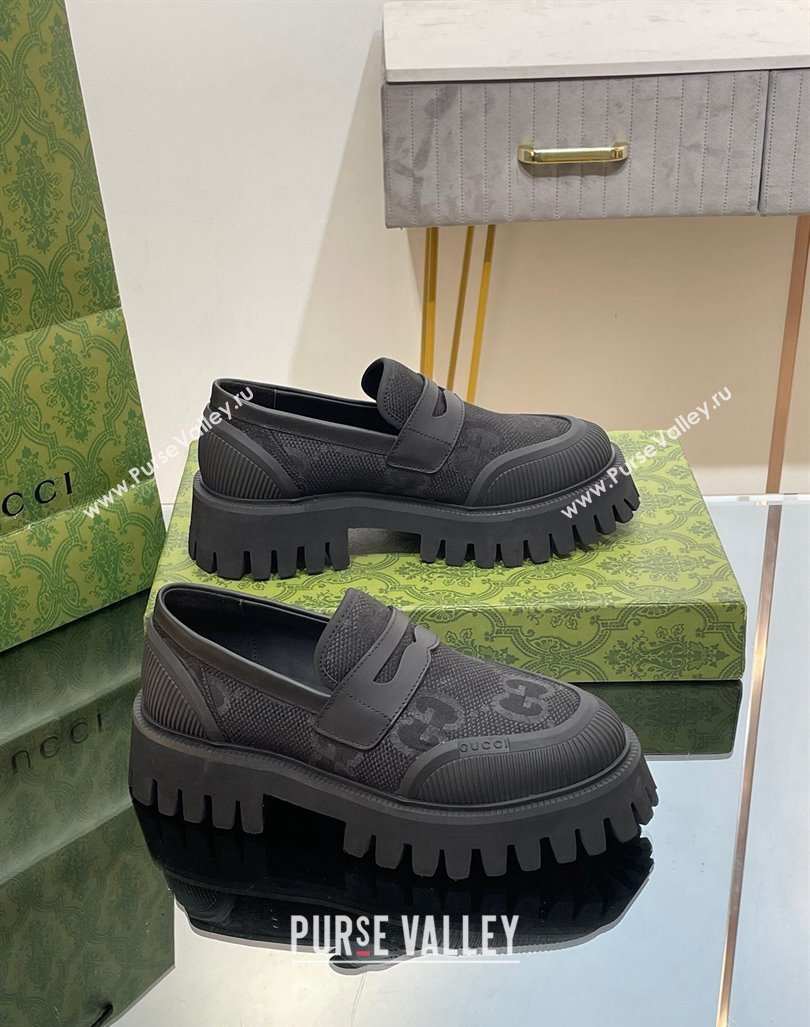 Gucci Loafers in Leather and Maxi GG Canvas Black 2024 081402 (SS-240814085)